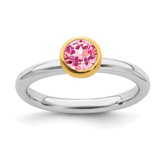 Sterling Silver Stackable Expressions w/Gold-plate P. Tourmaline Ring | QSK1884
