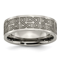 Titanium Flat 8mm Laser Design Polished Band | TB3E