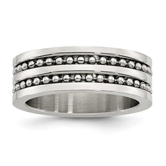 Stainless Steel 8mm Double Row Beaded Polished Band | SR151