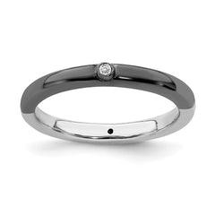 Sterling Silver Stackable Expressions Polished Half White/Black Dia Ring | QSK629