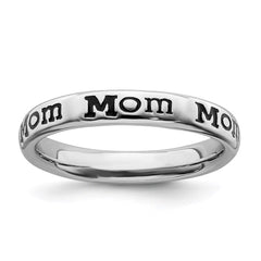 Sterling Silver Stackable Expressions Polished Enameled Mom Ring | QSK993