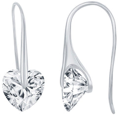 Classic Women's Earrings - Sterling Silver Heart Shape White CZ Frenchwire | D-7875