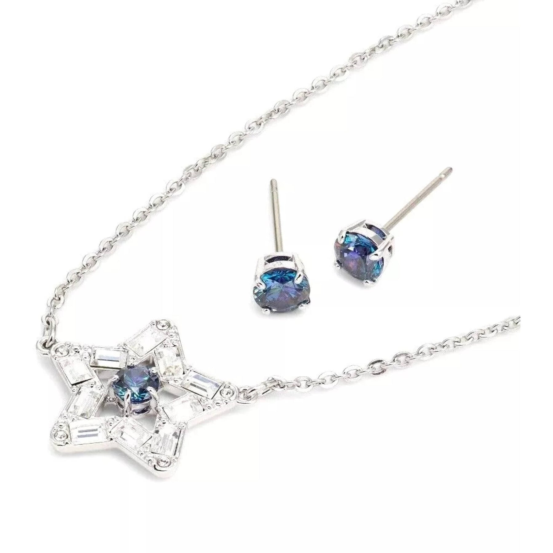 Swarovski Women's Jewelry Set Stella Blue Star Crystal Rhodium Plate