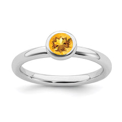 Sterling Silver Stackable Expressions Low 5mm Round Citrine Ring | QSK518