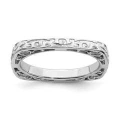Sterling Silver Stackable Expressions Polished Rhodium-plated Square Ring | QSK755