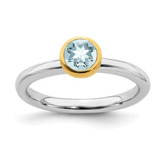 Sterling Silver Stackable Expressions w/Gold-plate Aquamarine Ring | QSK1877