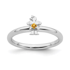 Sterling Silver Stackable Expressions Rhodium Citrine Girl Ring | QSK1933