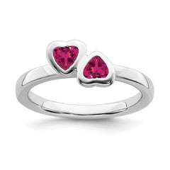 Sterling Silver Stackable Expressions Cr. Ruby Double Heart Ring | QSK404