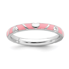 Sterling Silver Stackable Expressions Pink Enamel Heart Ring | QSK1518