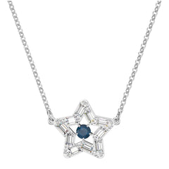 Swarovski Women's Pendant Necklace - Stella Blue Star Shape Rhodium Plated | 5639186