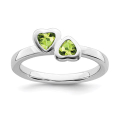 Sterling Silver Stackable Expressions Peridot Double Heart Ring | QSK405