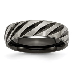 Titanium 6mm Black IP-plated Swirl Brushed & Polished Band | TB299