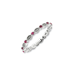 Sterling Silver Stackable Expressions Polished Created Ruby & Dia Ring | QSK647