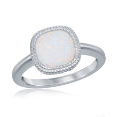 Sterling Silver  Square White Inlay Opal Ring - W-2521