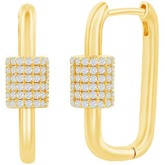 Classic Women's Earrings - Gold Micro Pave CZ Oval Carabiner Paperclip | D-7974-GP