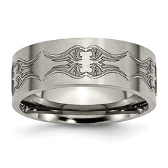 Titanium Flat 8mm Laser Design Brushed Band | TB33A