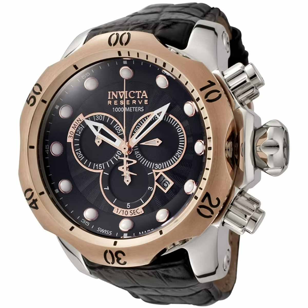 Invicta 0360 Men's Reserve Venom Chronograph Black Leather Strap