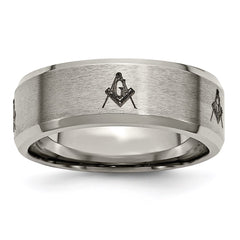 Titanium Beveled Edge 8mm Laser Design Brushed & Polished Band | TB115M