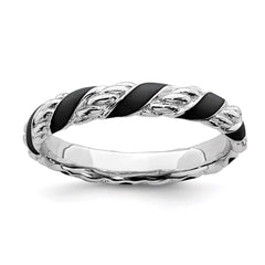 Sterling Silver Stackable Expressions Polished Black Enameled Ring | QSK569