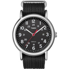 Timex T2N647 Men's Weekender Indiglo Black Dial Black Nylon Slip Thru Strap Watch
