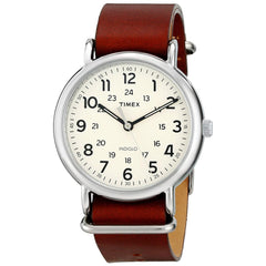 Timex T2P495 Unisex Weekender 40 Indiglo Night-Light Cream Dial Brown Leather Strap Watch