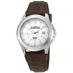 Timex T44381 Men's Expedition Metal Field White Dial Brown Leather Strap Stainless Steel Watch