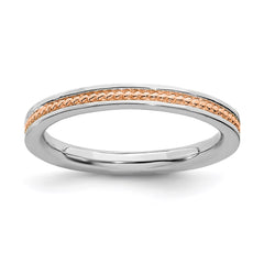 Sterling Silver Stackable Expressions Pink-plated Channeled Ring | QSK1621