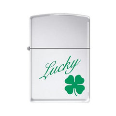 Zippo AD201 Lucky 4 Leaf Clover Green Shamrock High Polished Chrome Windproof Lighter