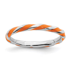 Sterling Silver Stackable Expressions Twisted Orange Enameled Ring | QSK552