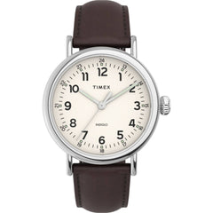 Timex Men's Watch - Standard Quartz Cream Dial Black Leather Strap | TW2V27800