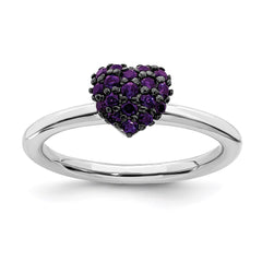 Sterling Silver Amethyst Stackable Expressions Heart Ring | QSK1825