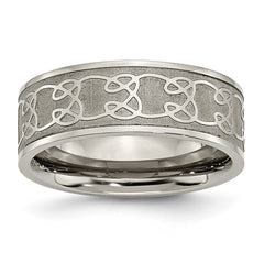 Titanium 8mm Satin and Polished Scroll Design Band | TB258