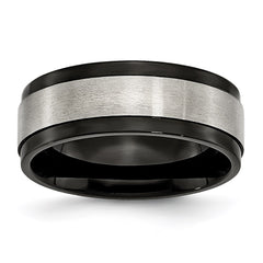 Titanium Beveled Edge 8mm Black IP-plated Satin and Polished Band | TB240