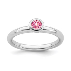 SS Stackable Expressions Low 4mm Round Pink Tourmaline Ring | QSK505