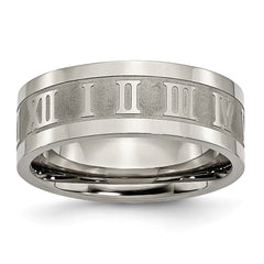 Titanium Roman Numerals 8mm Satin & Polished Flat Band | TB346