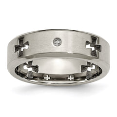 Titanium Celtic Cross Cut Out w/Diamond 7mm Brushed/Polished Band | TB264AA