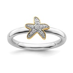 Sterling Silver w/ Gold-Plated Stackable Expressions Starfish Diamond Ring | QSK2162