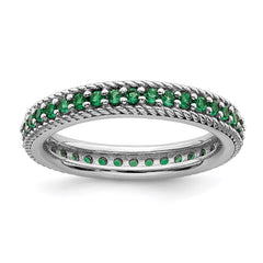 Sterling Silver Stackable Expressions Polished Cr. Emerald Eternity Ring | QSK866
