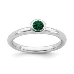 Sterling Silver Stackable Expressions Low 4mm Round Cr. Emerald Ring | QSK500