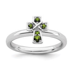 Sterling Silver Stackable Expressions Rhodium Peridot Cross Ring | QSK1637