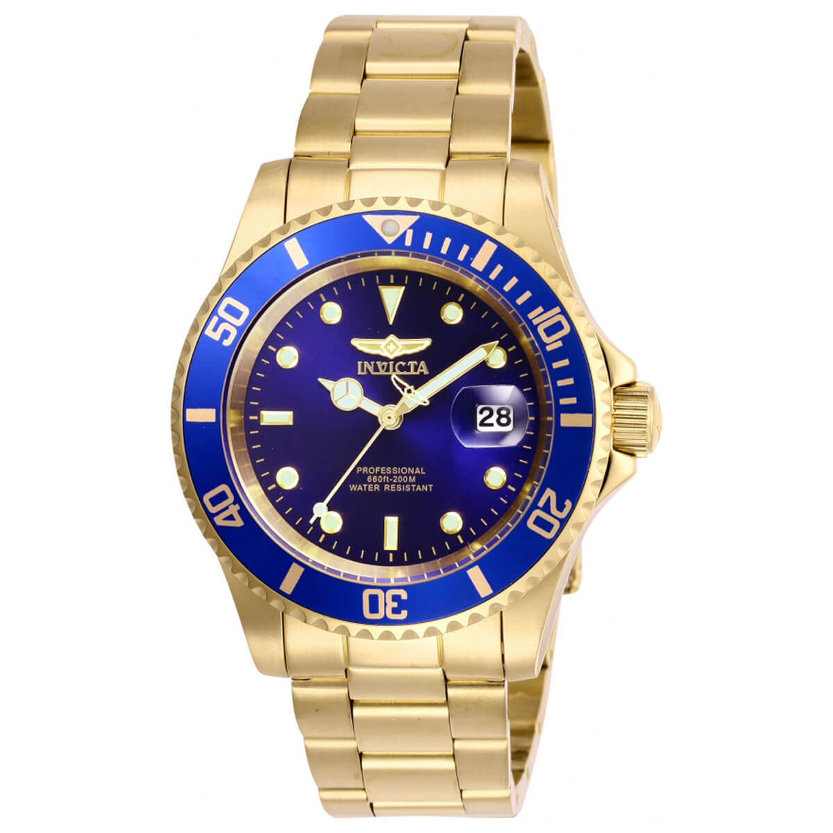 Invicta 14124 Mens Pro Diver Gold Tone Dial Gold Plated Stainless Stee