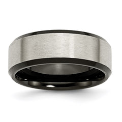 Titanium Beveled Edge Black IP-plated 8mm Brushed Center Band | TB230