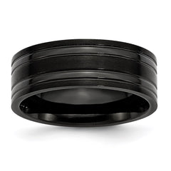 Titanium Grooved Black IP-plated 8mm Brushed and Polished Band | TB366