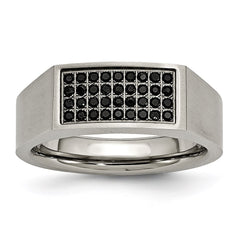 Titanium Polished and Brushed Black CZ Ring | TB429