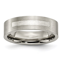 Titanium Flat 6mm Sterling Silver Inlay Brushed Band | TB367