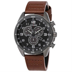 Citizen Men's Chronograph Watch - Drive Black & Grey Dial Brown Strap | AT2447-01E
