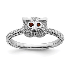 Sterling Silver Stackable Expressions Garnet & Diamond Owl Ring | QSK1858
