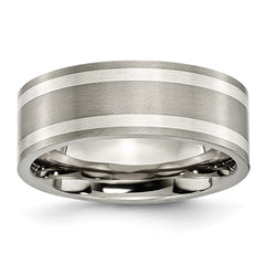 Titanium Sterling Silver Inlay Flat 8mm Brushed and Polished Band | TB214