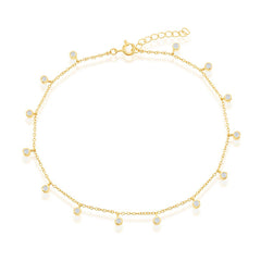 Classic Women's Anklet - Gold Plated Sterling Silver Bezel-Set CZ Charms | R-9270-GP