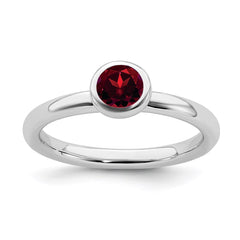 Sterling Silver Stackable Expressions Low 5mm Round Garnet Ring | QSK508